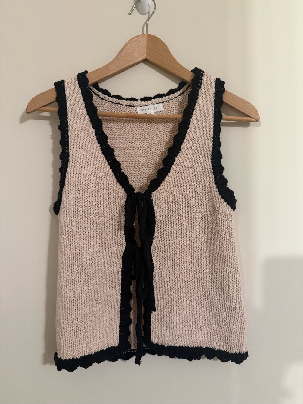 Blu Pepper Cotton Knit Tank Top Tan/Black size Small